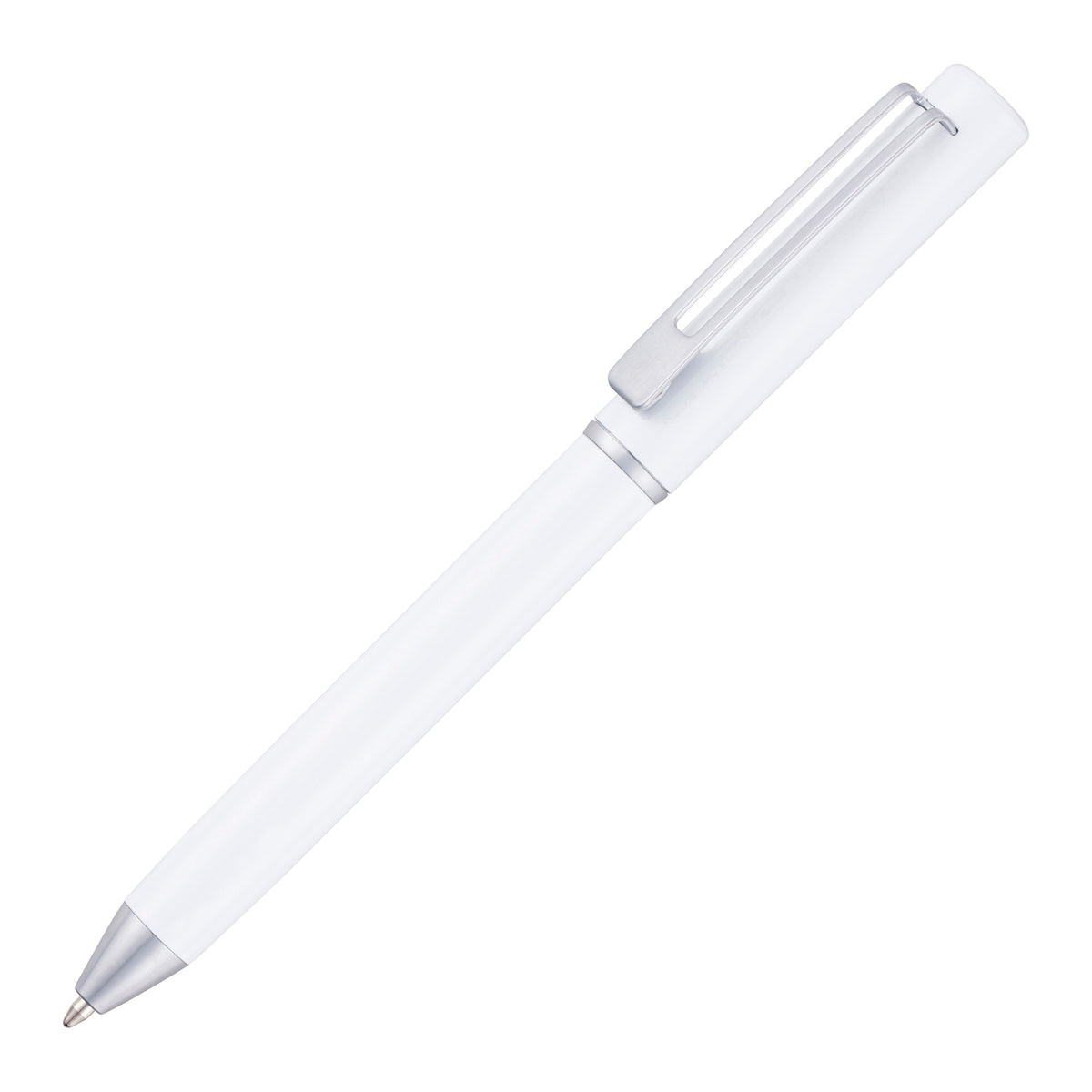 Branded Heavyweight Stainless Steel Twist Ball Pen in WHITE