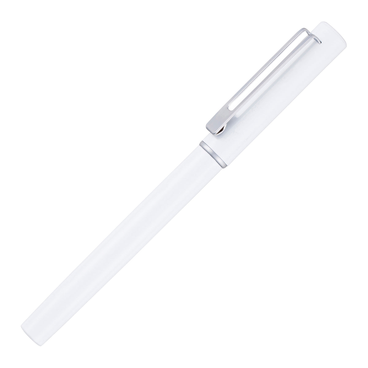 Branded Heavyweight Stainless Steel Capped Rollerball in WHITE