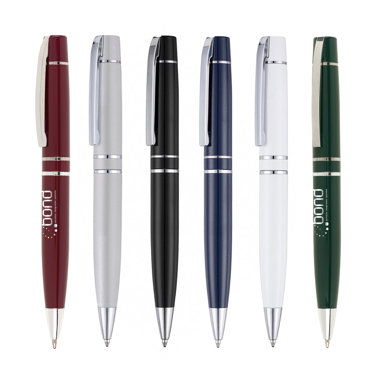 Branded Glossy Stainless Steel Ball Pen with Hinged Clip