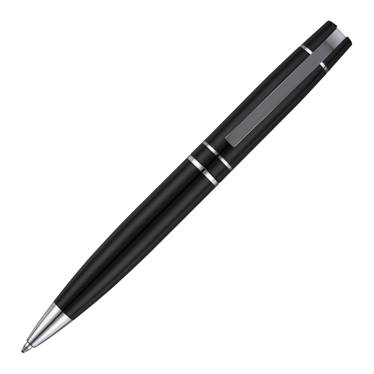 Branded Glossy Stainless Steel Ball Pen with Hinged Clip