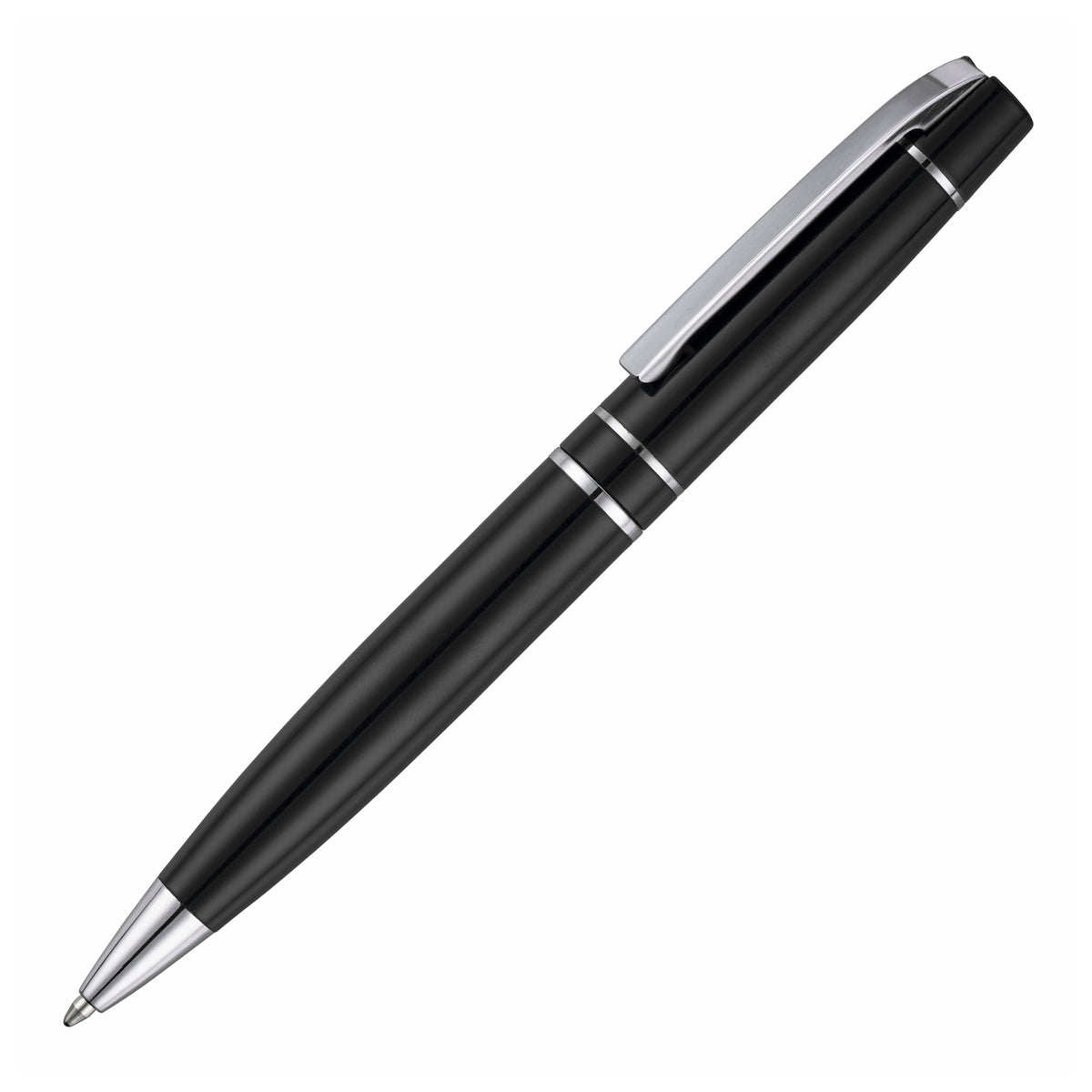 Branded Glossy Stainless Steel Ball Pen with Hinged Clip