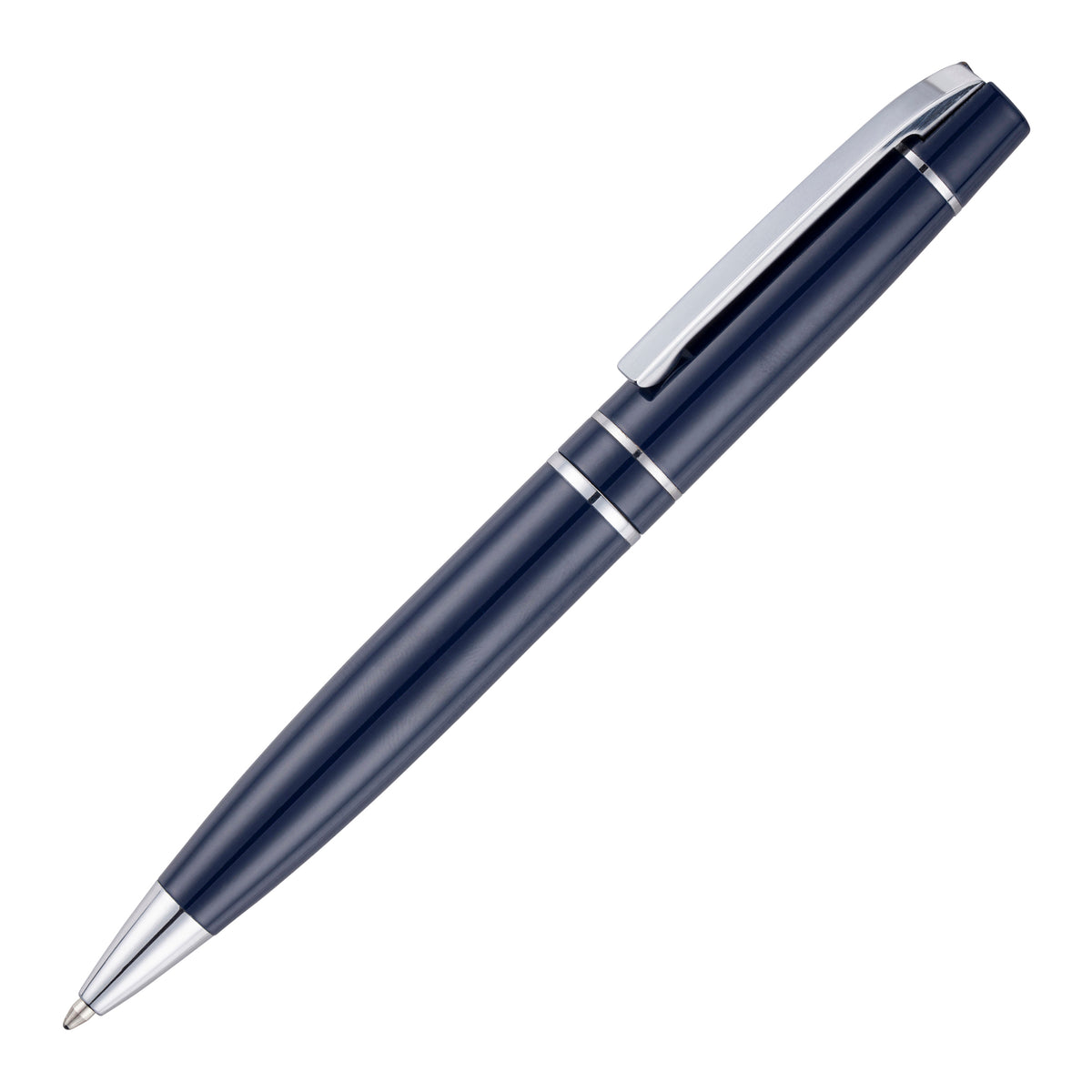 Branded Glossy Stainless Steel Ball Pen with Hinged Clip in BLUE