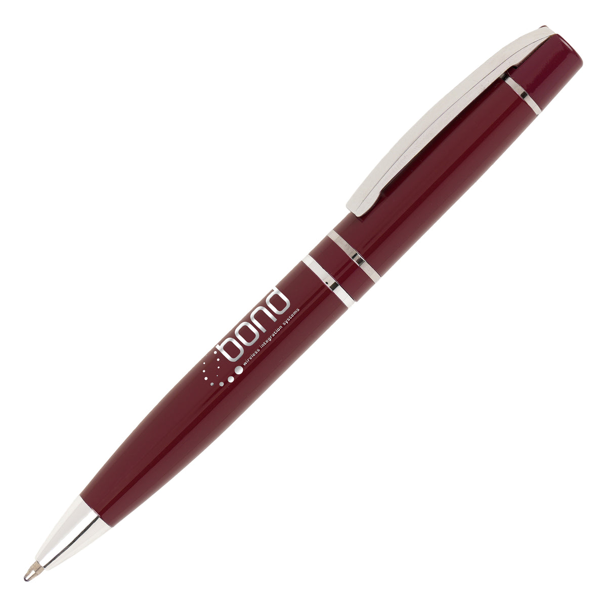 Branded Glossy Stainless Steel Ball Pen with Hinged Clip in BURGUNDY 2
