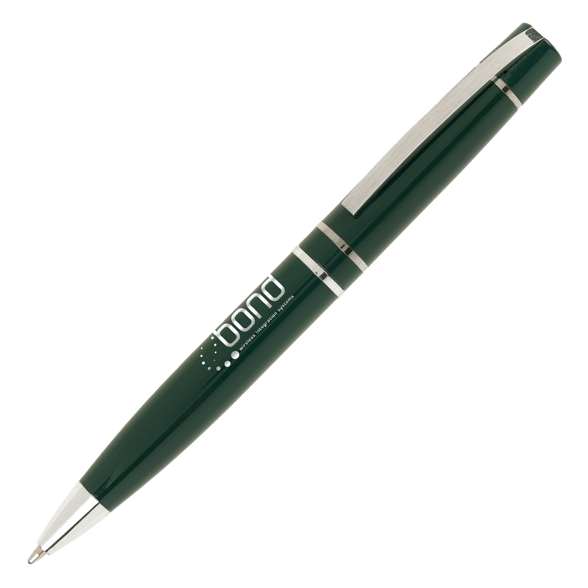 Branded Glossy Stainless Steel Ball Pen with Hinged Clip in DARK GREEN
