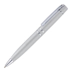 Branded Glossy Stainless Steel Ball Pen with Hinged Clip in SILVER