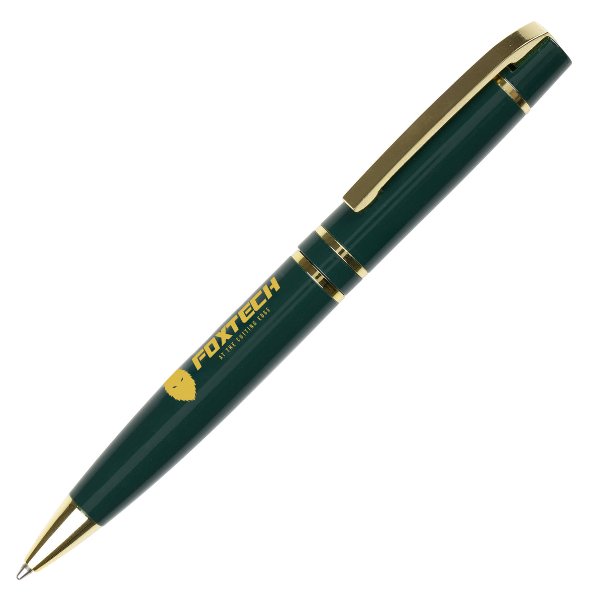 Branded Gold Accent Stainless Steel Ball Pen in DARK GREEN