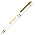 Branded Gold Accent Stainless Steel Ball Pen in WHITE