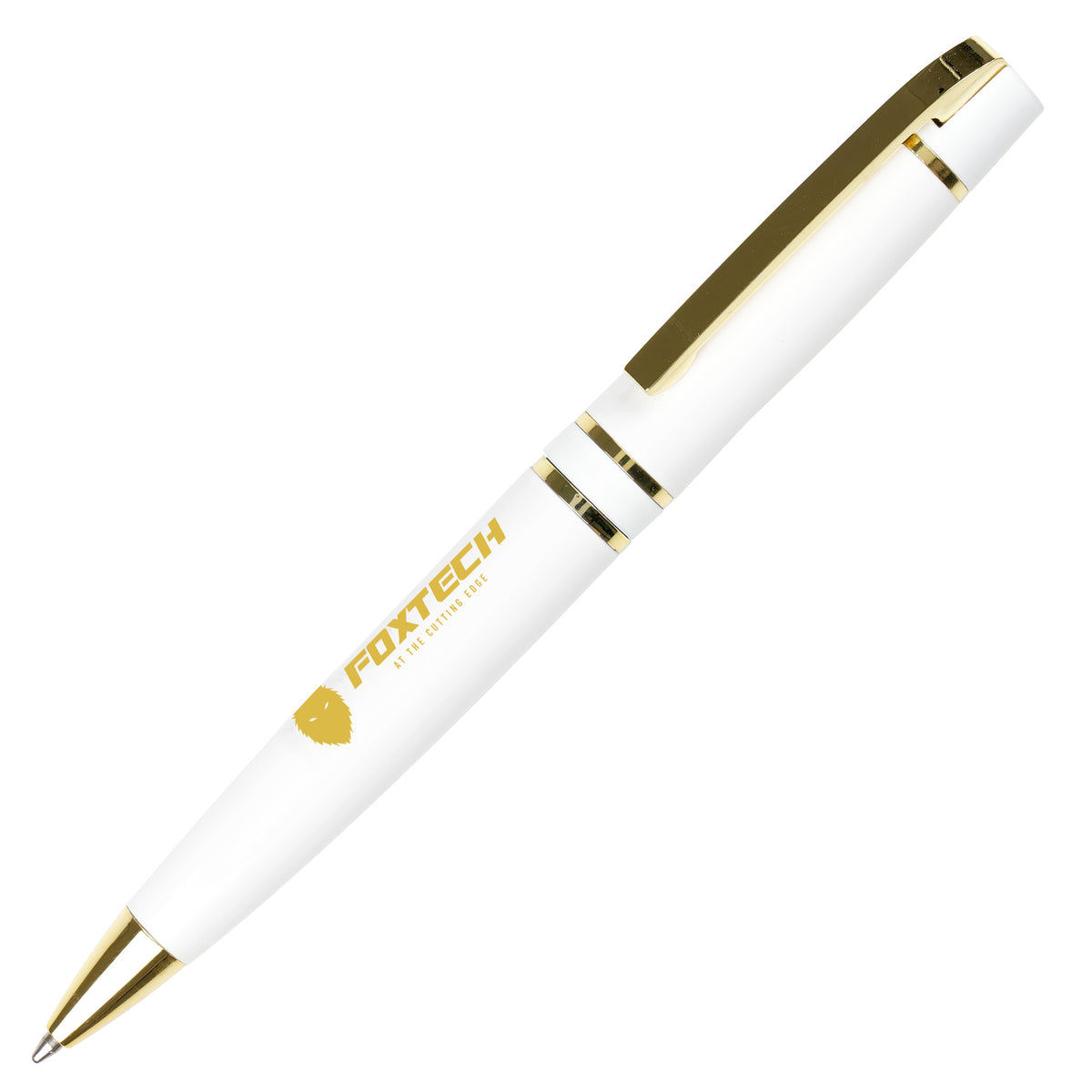 Branded Gold Accent Stainless Steel Ball Pen in WHITE