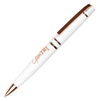 Branded Rose Gold Accent Stainless Steel Ball Pen in WHITE