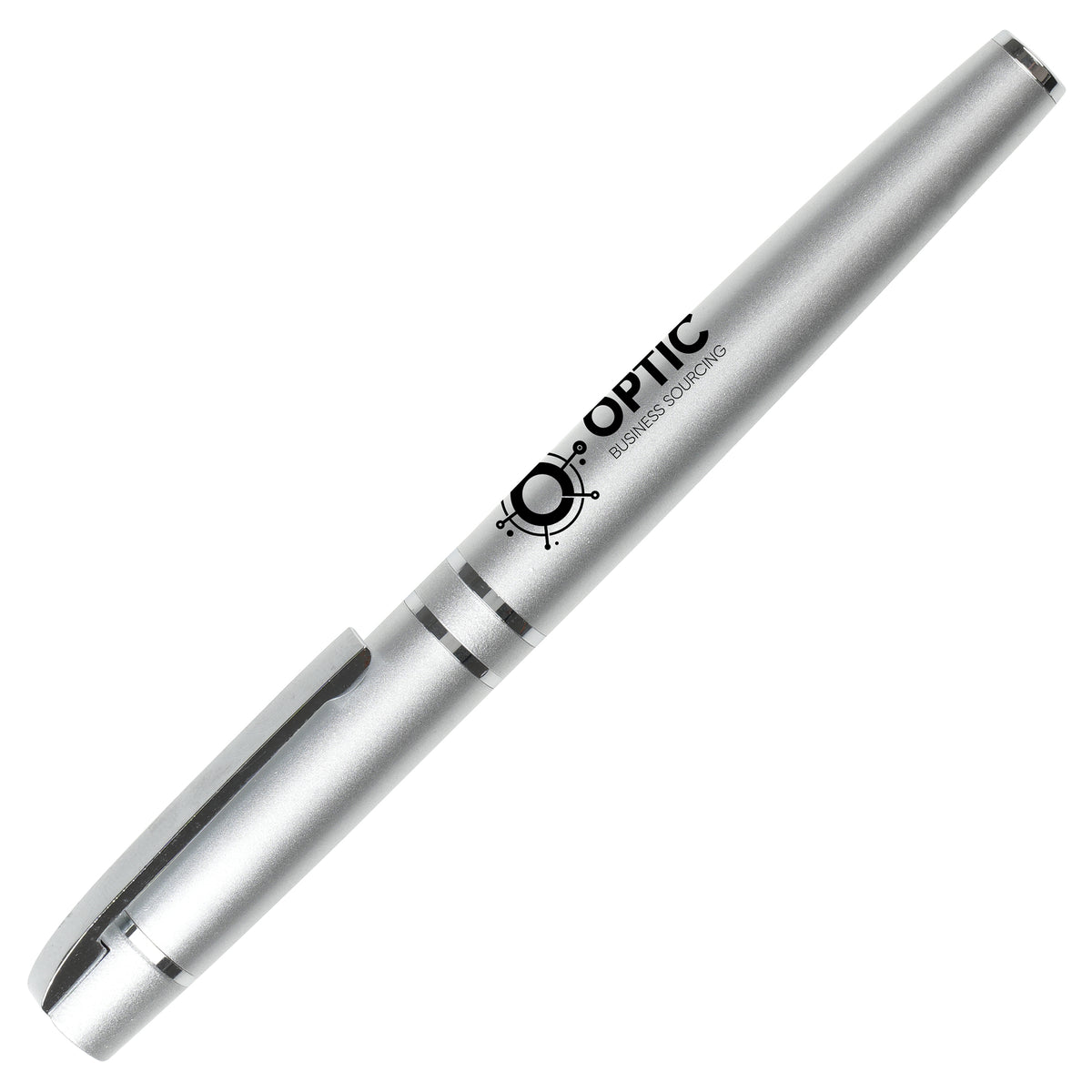 Branded Stainless Steel Rollerball Pen with Chrome Trim in SILVER