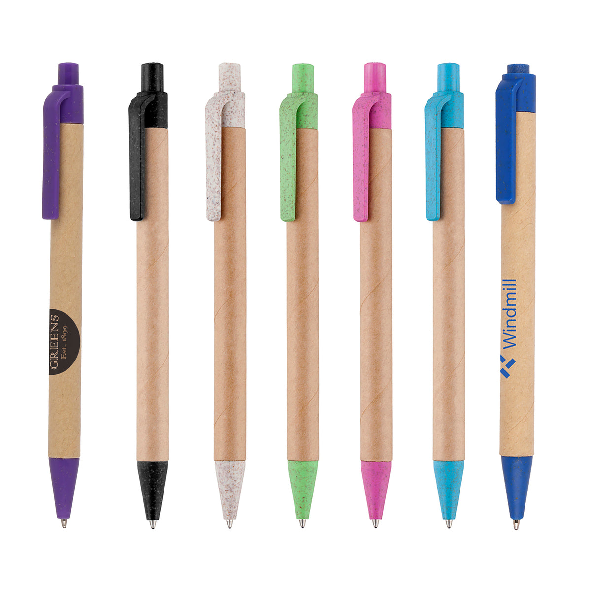 Branded Coloured Card Barrel Wheat Straw Trim Ball Pen