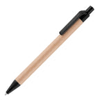 Branded Coloured Card Barrel Wheat Straw Trim Ball Pen in BLACK