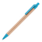Branded Coloured Card Barrel Wheat Straw Trim Ball Pen in CYAN
