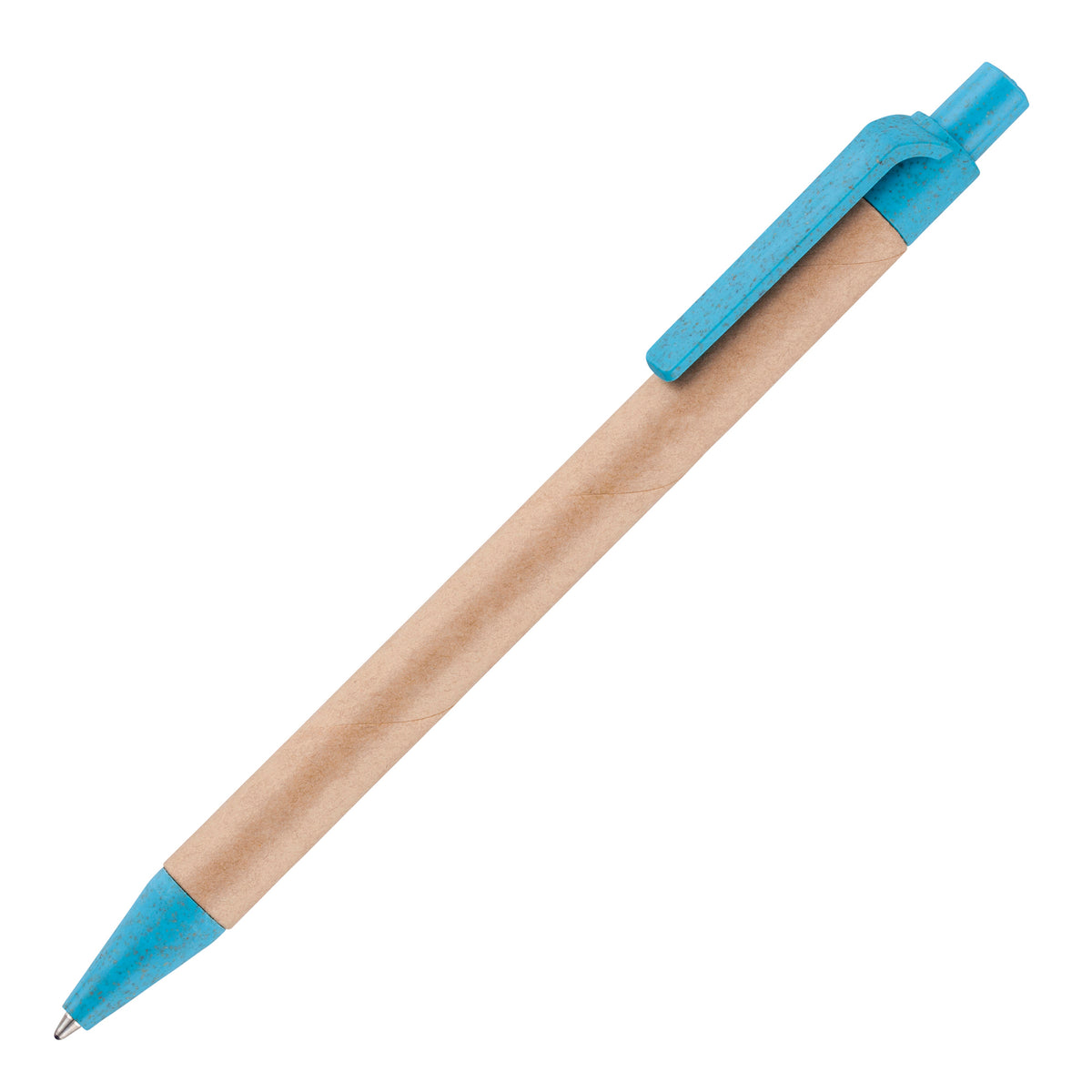 Branded Coloured Card Barrel Wheat Straw Trim Ball Pen in CYAN