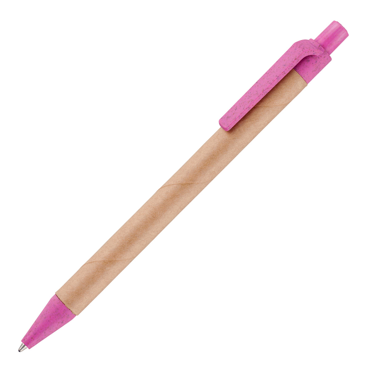 Branded Coloured Card Barrel Wheat Straw Trim Ball Pen in PINK