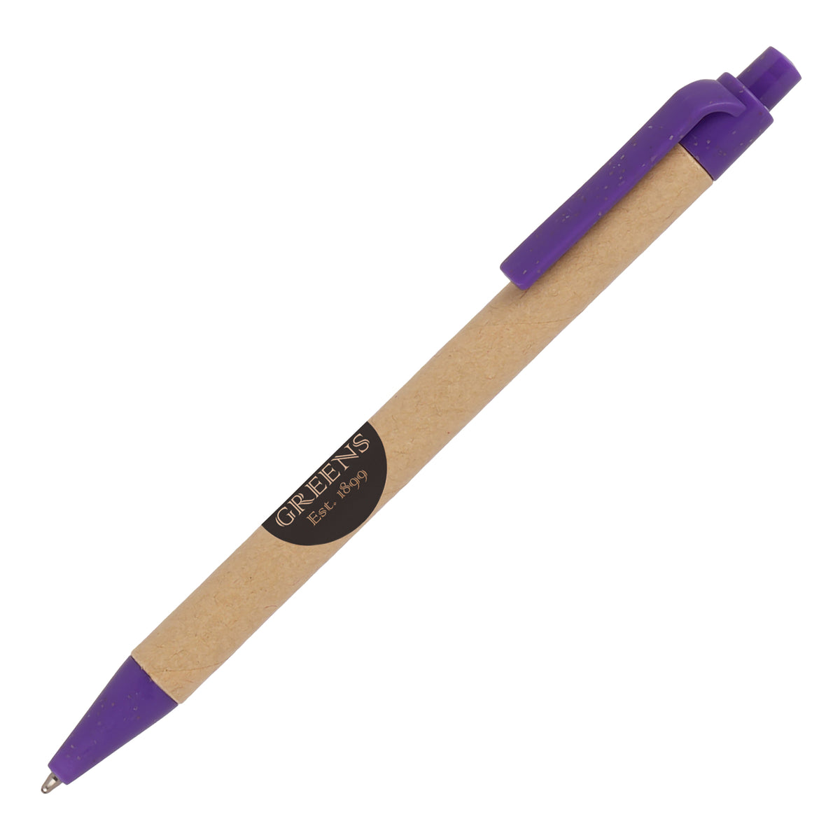 Branded Coloured Card Barrel Wheat Straw Trim Ball Pen in PURPLE