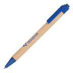 Branded Coloured Card Barrel Wheat Straw Trim Ball Pen in ROYAL BLUE