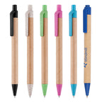 Branded Coloured Card Barrel Wheat Straw Trim Ball Pen