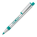 Branded Recycled Aluminium and RPET Ball Pen in TEAL BLUE