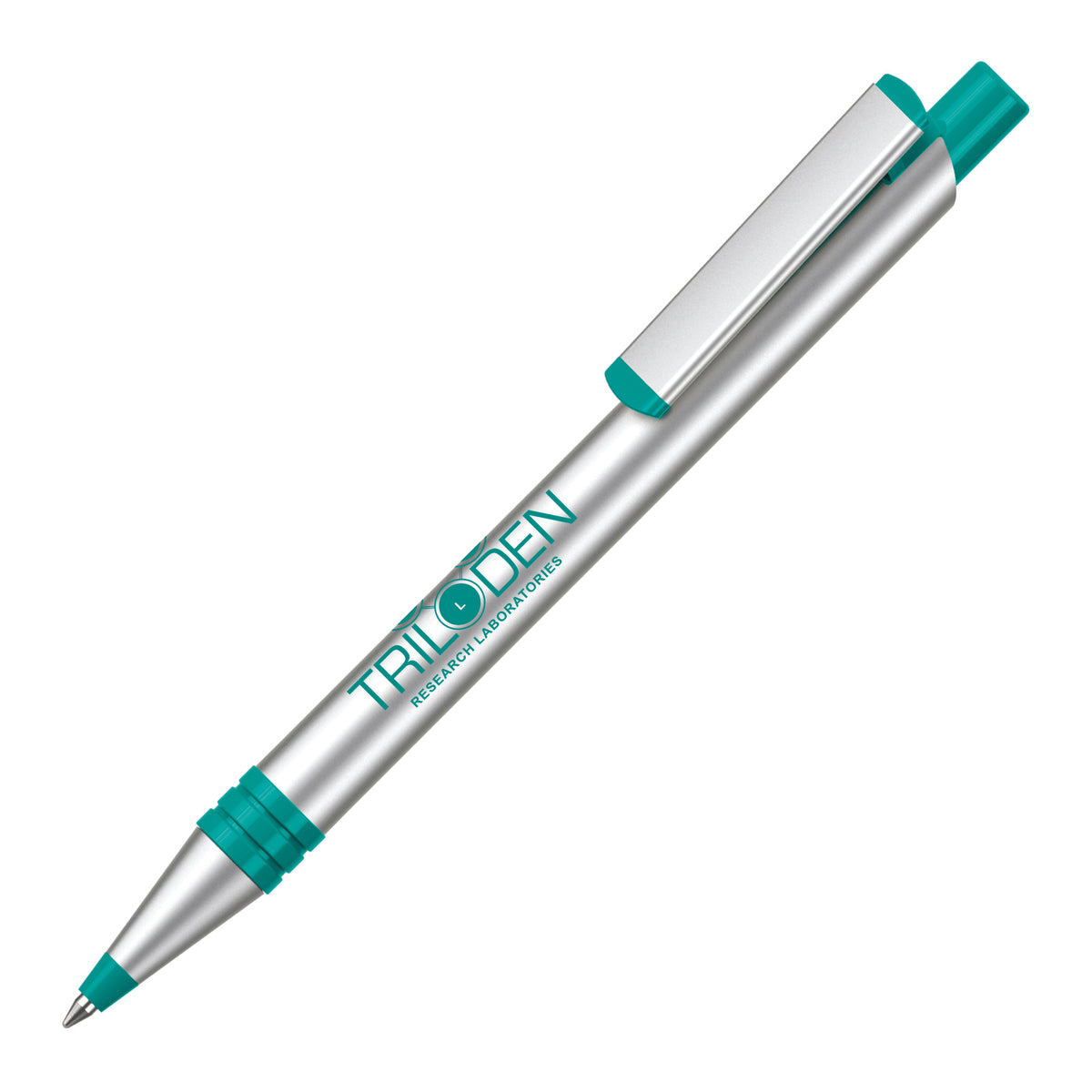 Branded Recycled Aluminium and RPET Ball Pen in TEAL BLUE