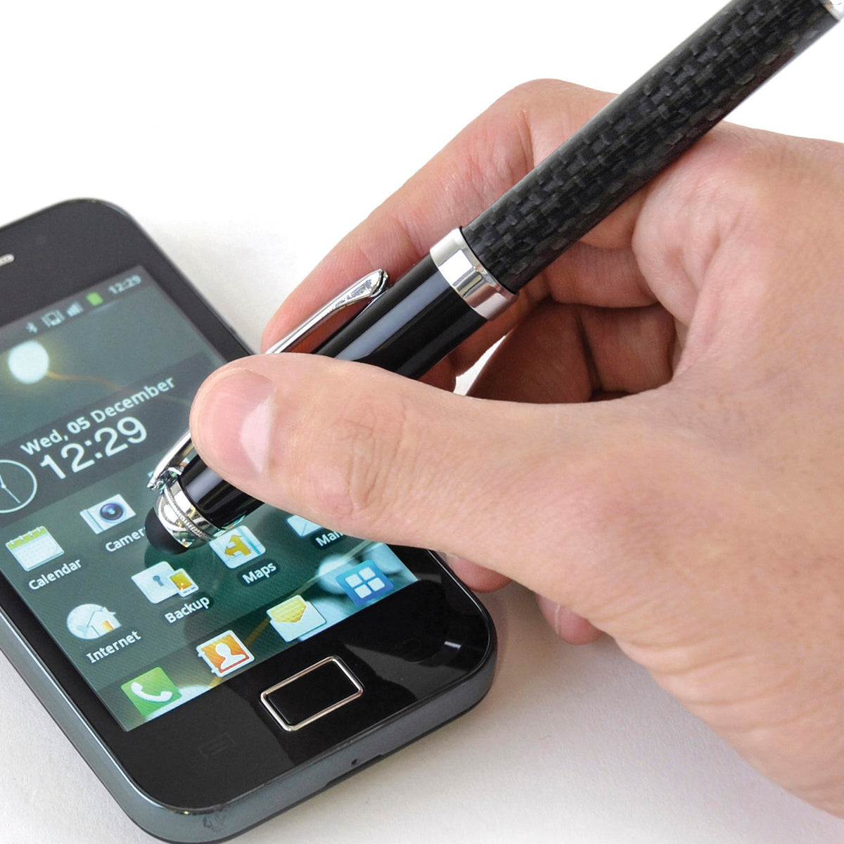 Branded Carbon Fibre Ball Pen with Soft Stylus
