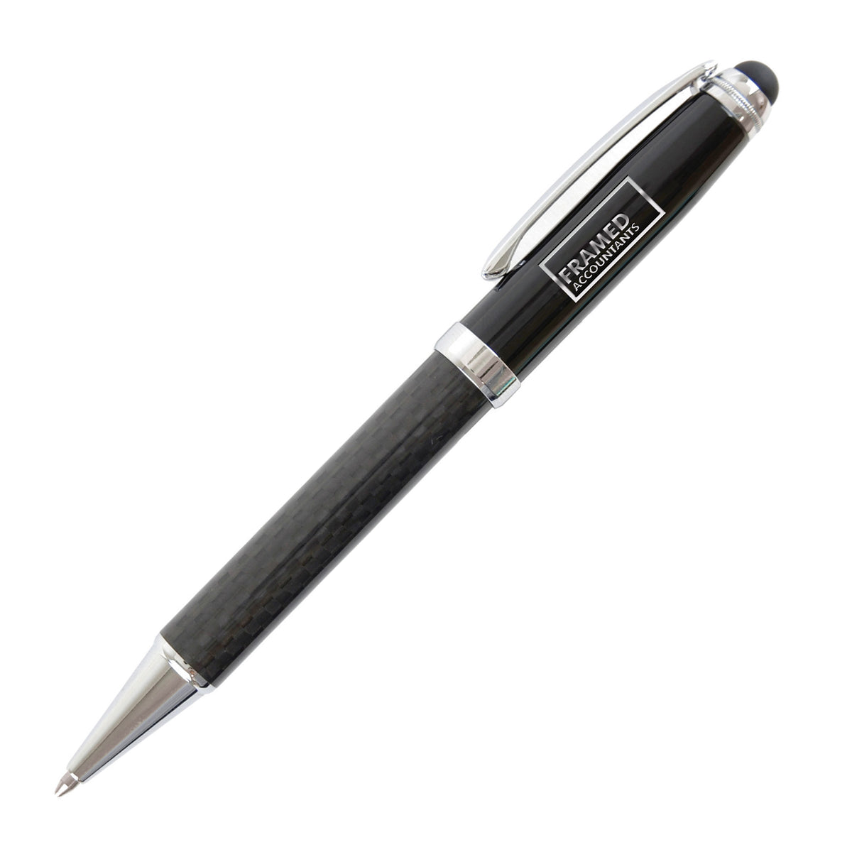 Branded Carbon Fibre Ball Pen with Soft Stylus