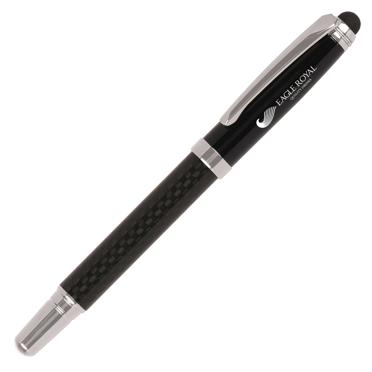 Branded Carbon Fibre Capped Rollerball Pen with Stylus