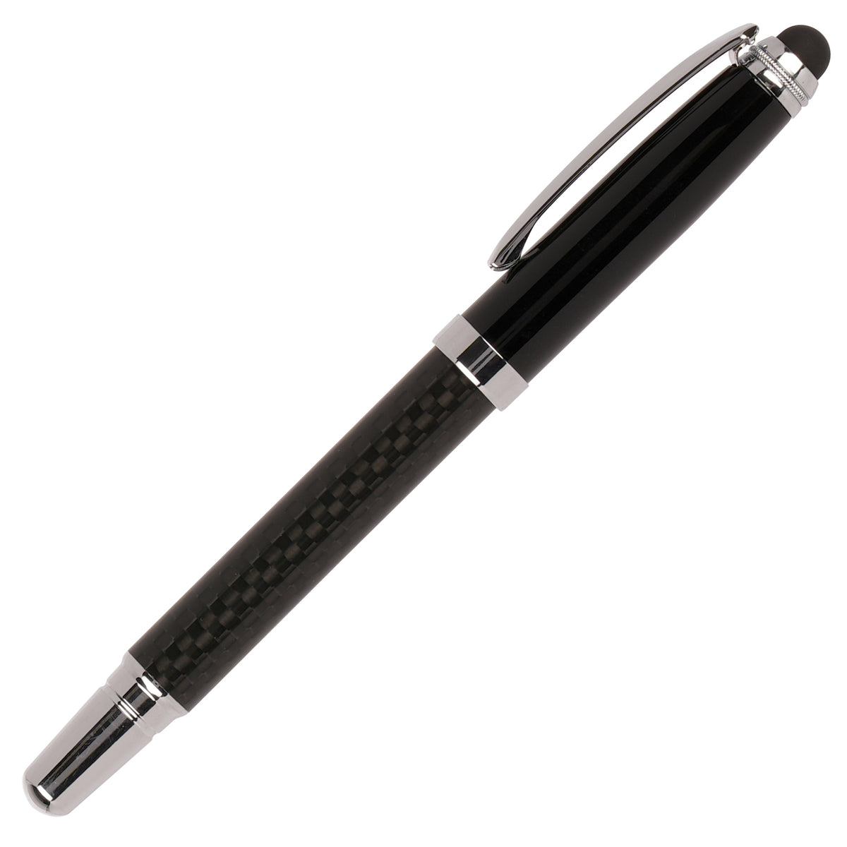Branded Carbon Fibre Capped Rollerball Pen with Stylus
