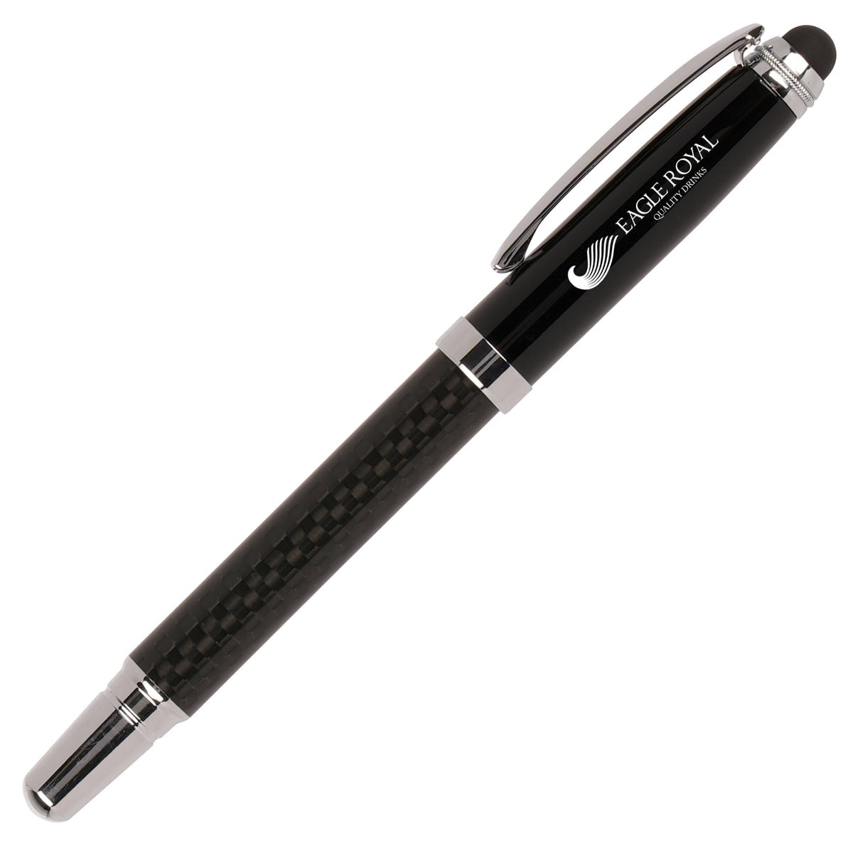 Branded Carbon Fibre Capped Rollerball Pen with Stylus