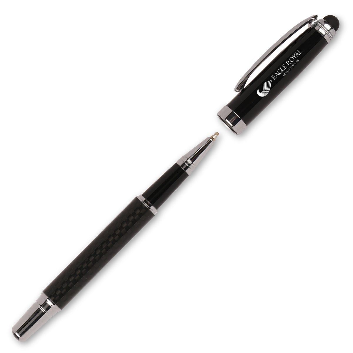 Branded Carbon Fibre Capped Rollerball Pen with Stylus