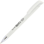 Branded Push Action Ball Pen with Metal Nose Cone in WHITE