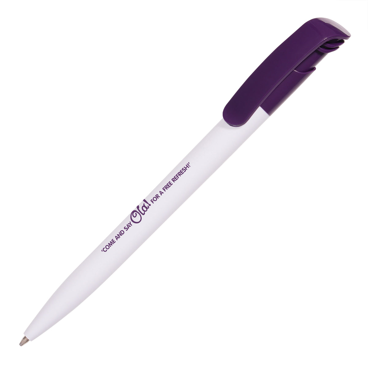 Branded Push Action Ball Pen with Printable Clip in PURPLE