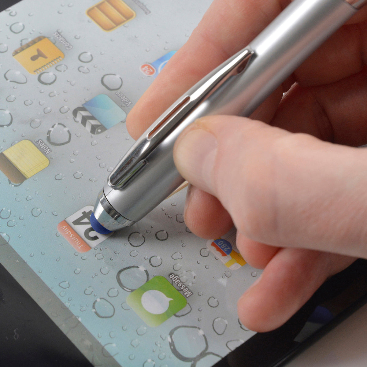 Branded Twist Ball Pen with Soft Stylus and Coloured Grip in BLUE