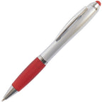 Branded Twist Ball Pen with Soft Stylus and Coloured Grip in RED