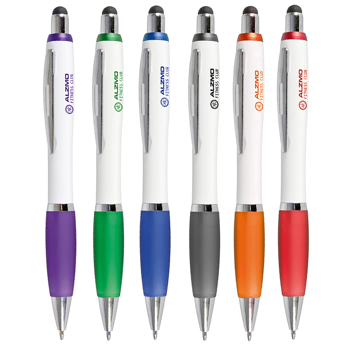 Branded Touch Stylus Push Action Ball Pen with Grip