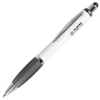 Branded Touch Stylus Push Action Ball Pen with Grip in BLACK