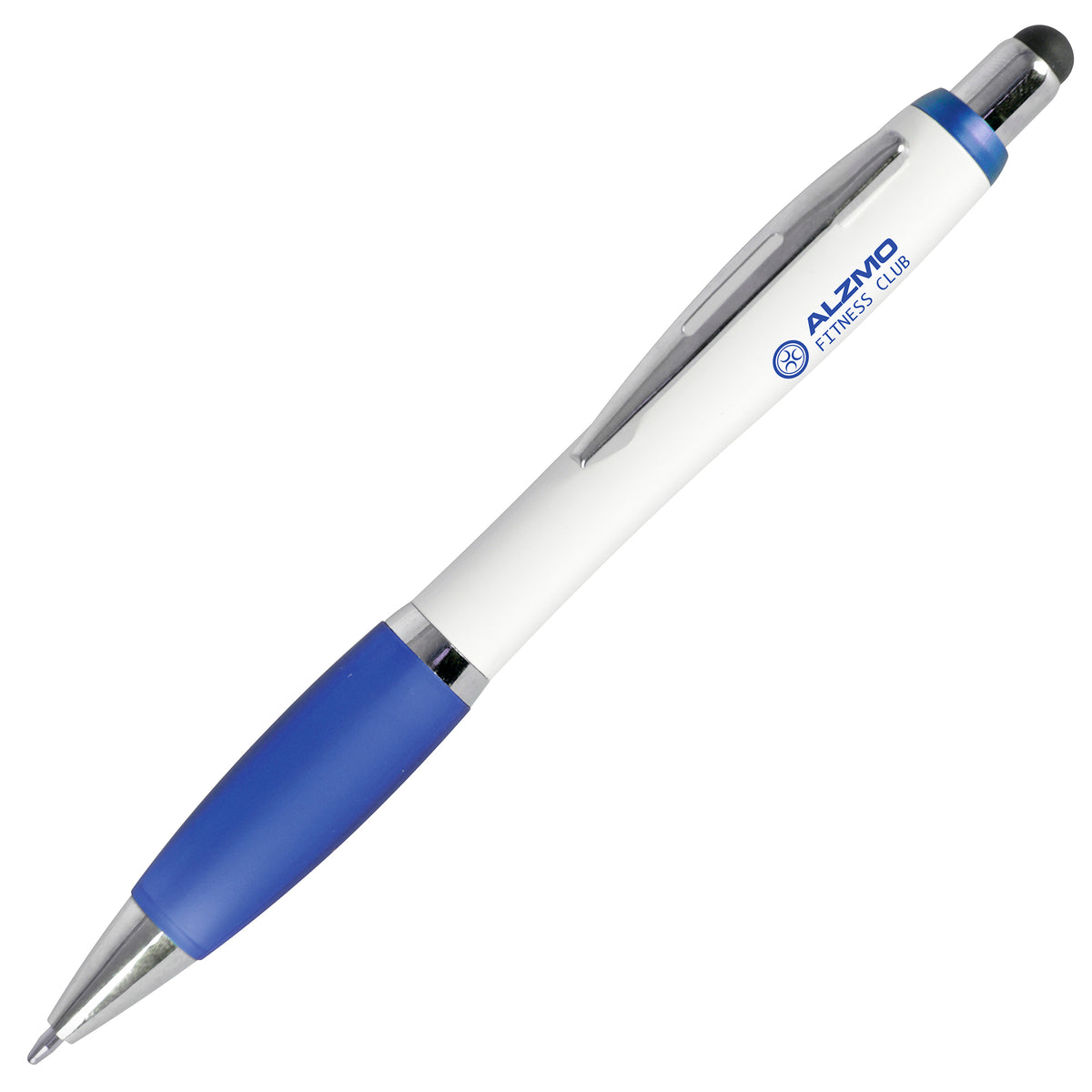 Branded Touch Stylus Push Action Ball Pen with Grip in BLUE