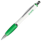 Branded Touch Stylus Push Action Ball Pen with Grip in GREEN