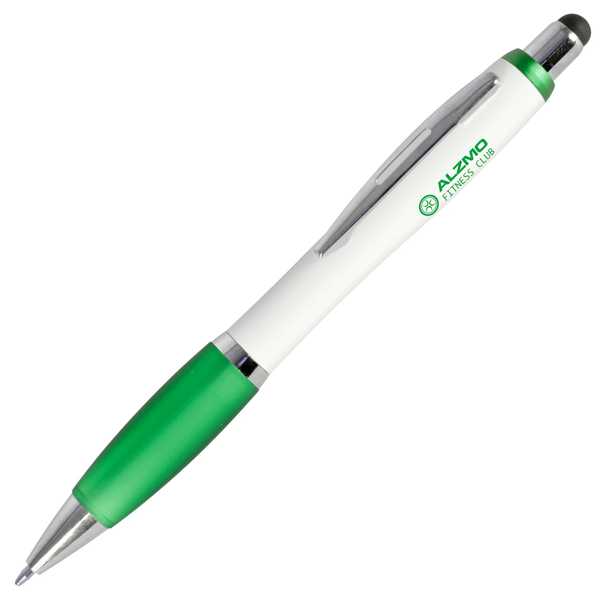 Branded Touch Stylus Push Action Ball Pen with Grip in GREEN