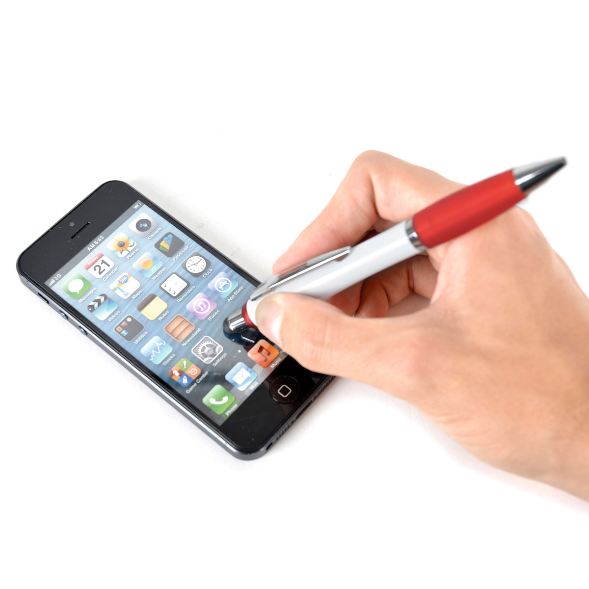 Branded Touch Stylus Push Action Ball Pen with Grip in RED