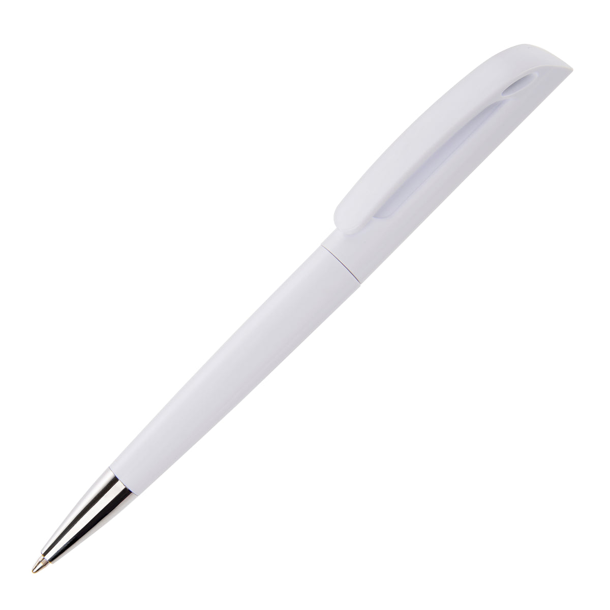 Branded Solid Colour Twist Action Ball Pen in WHITE