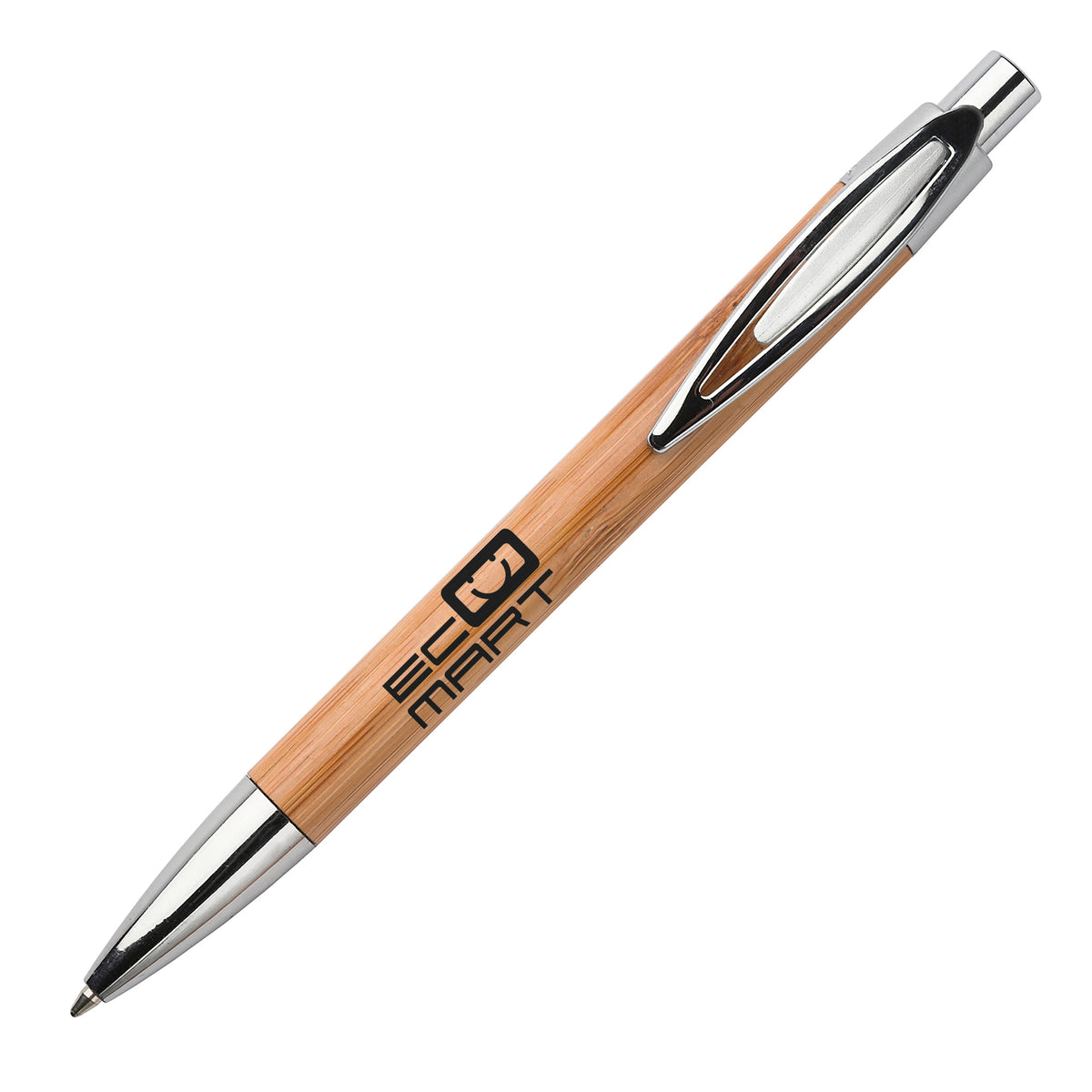 Branded Bamboo Ball Pen with Chrome Trim in NATURAL