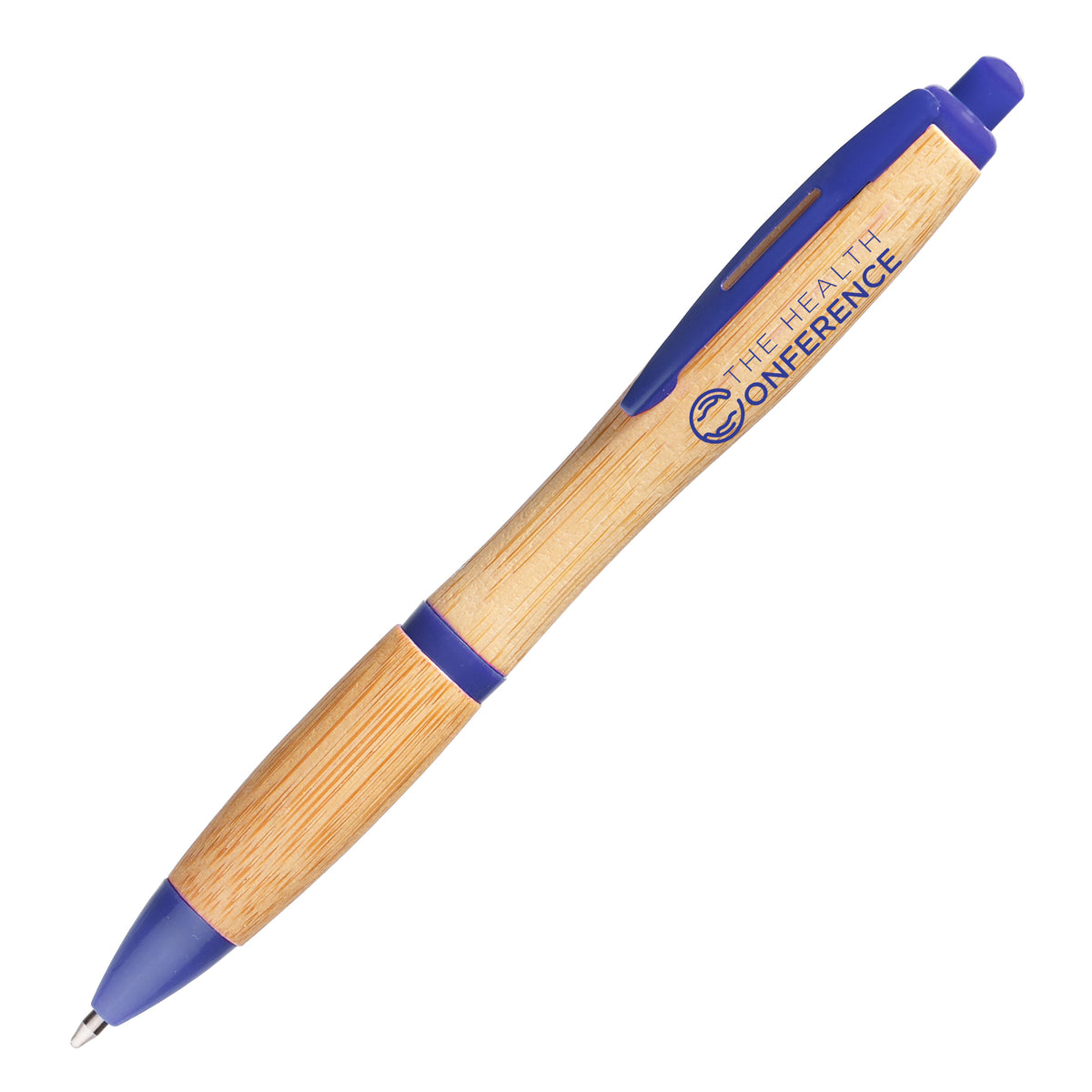 Branded Curved Bamboo Ball Pen in BLUE