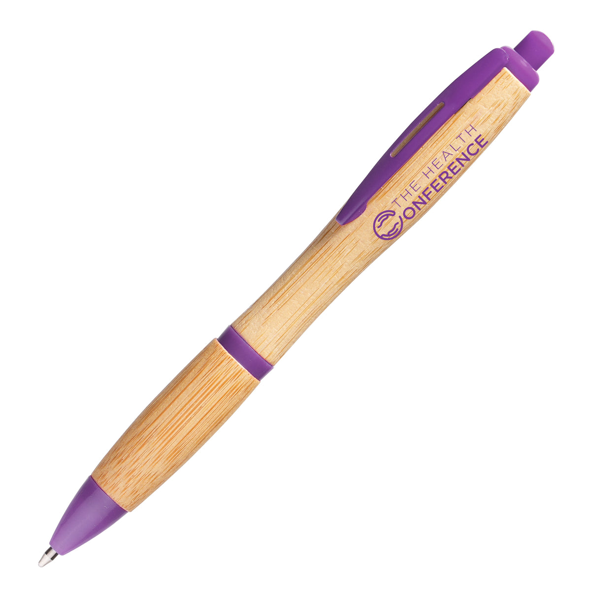 Branded Curved Bamboo Ball Pen in PURPLE