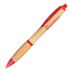 Branded Curved Bamboo Ball Pen in RED