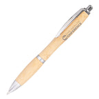 Branded Curved Bamboo Ball Pen in SILVER