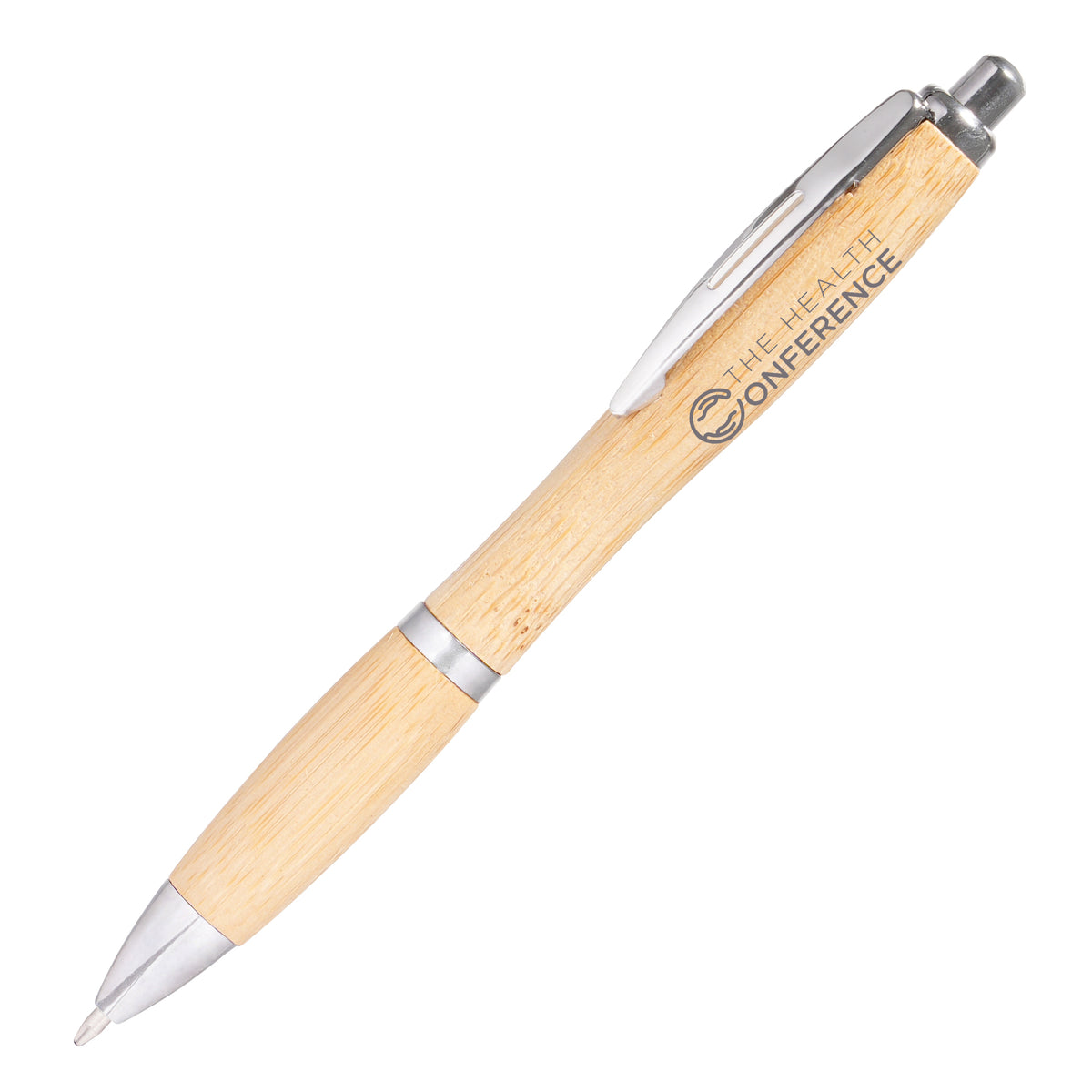 Branded Curved Bamboo Ball Pen in SILVER