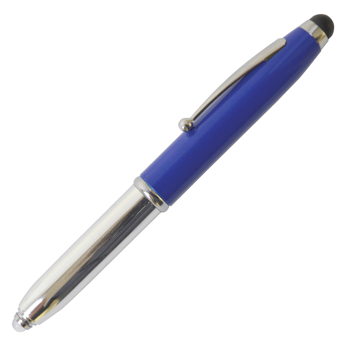 Branded 3 in 1 Aluminium Ball Pen with LED Light and Stylus in BLUE
