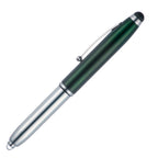 Branded 3 in 1 Aluminium Ball Pen with LED Light and Stylus in GREEN
