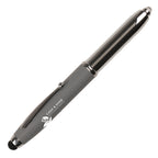 Branded 3 in 1 Aluminium Ball Pen with LED Light and Stylus in GREY